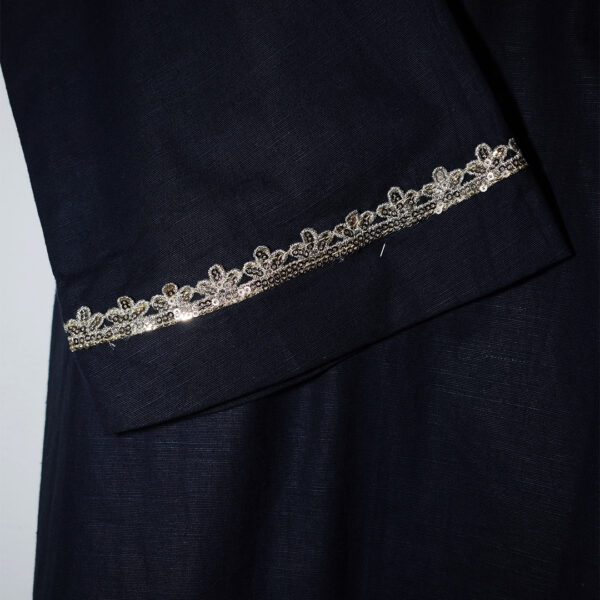 Elegant Black Khaddar Suit with Intricate Detailing and Printed Dupatta - Image 2