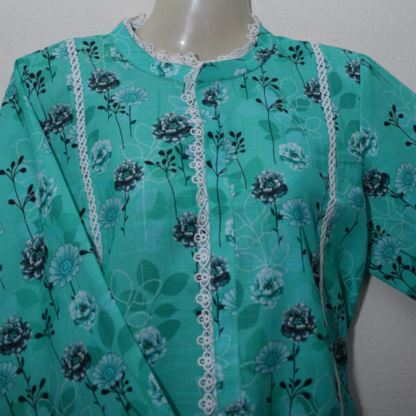 Turquoise Blossom Khaddar Kurta with Lace Details - Image 4