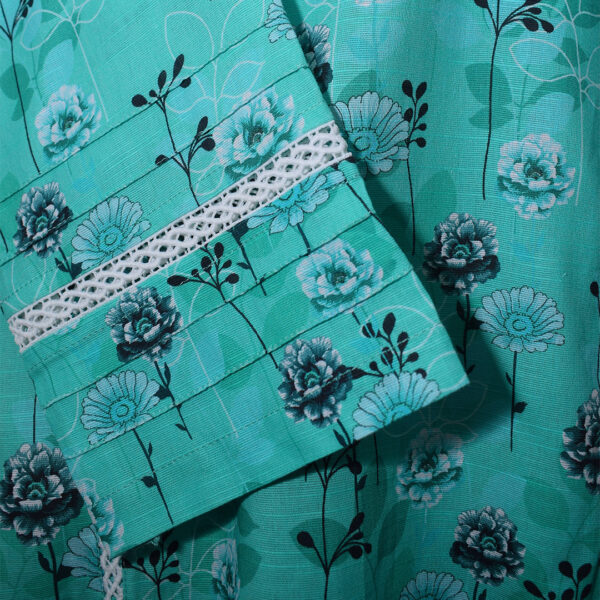 Turquoise Blossom Khaddar Kurta with Lace Details - Image 3
