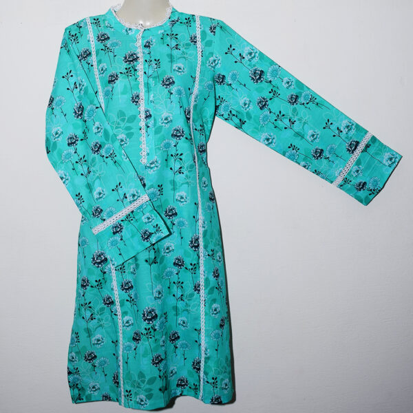 Turquoise Blossom Khaddar Kurta with Lace Details