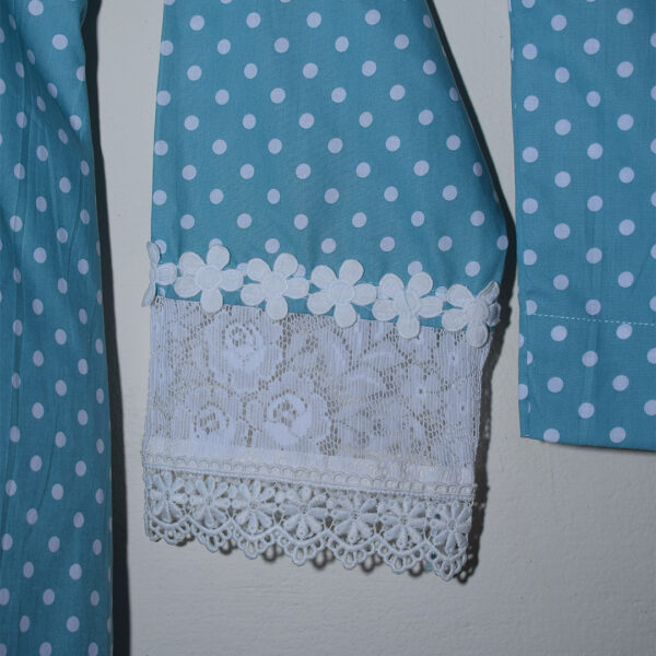 Polka Dot Grace: Sky Blue Kurta with Elegant Lace Detailing - Image 2