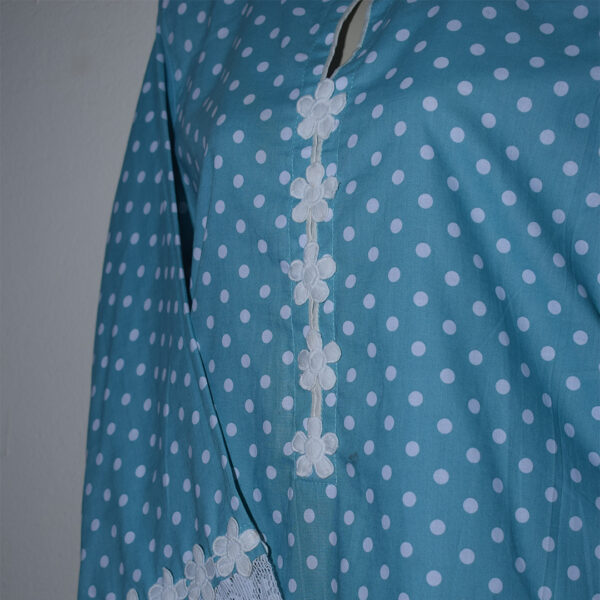 Polka Dot Grace: Sky Blue Kurta with Elegant Lace Detailing - Image 5