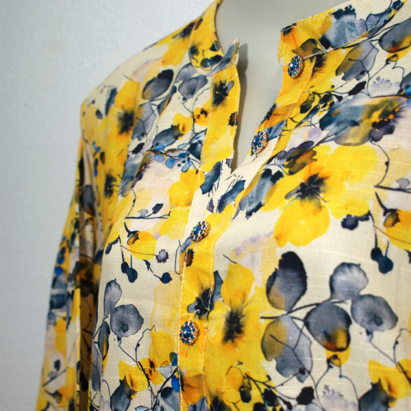 Floral Bliss Yellow Khaddar Kurta with Elegant Lace Detailing Sleeves - Image 5